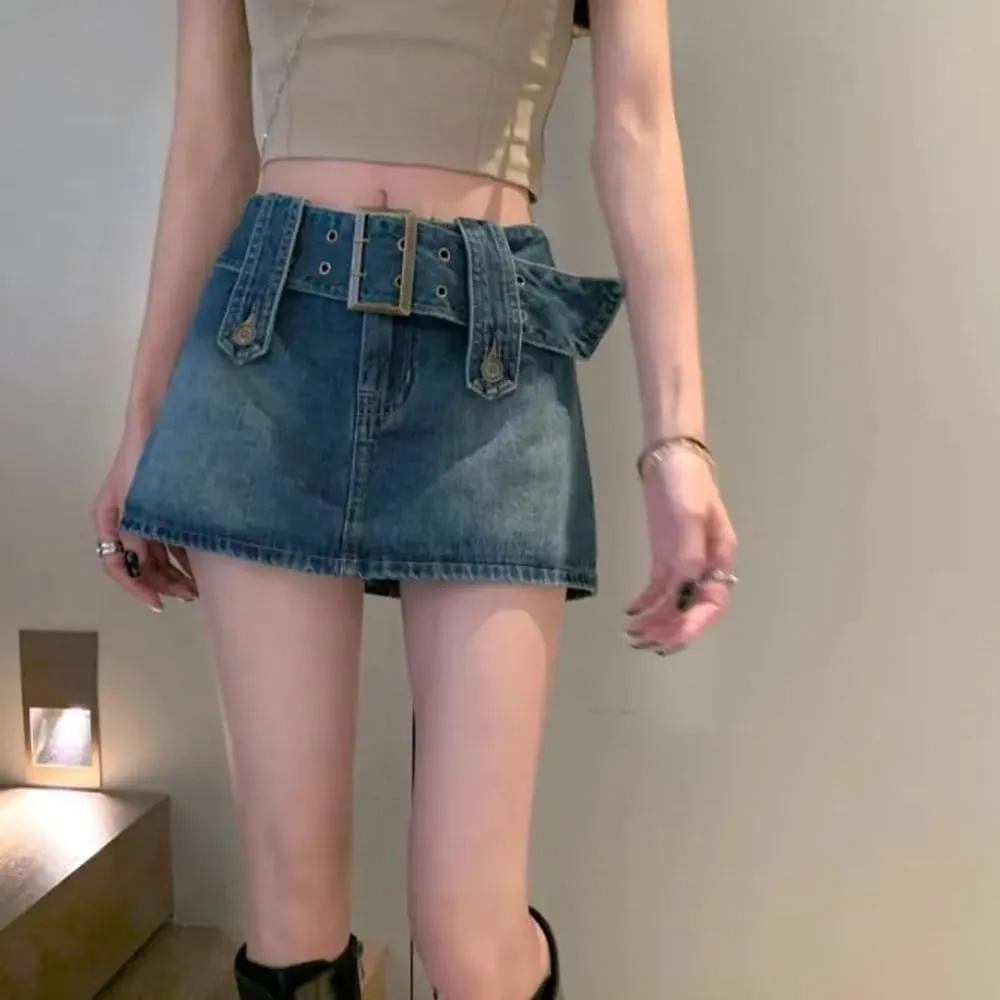 High Waisted Spicy Girl Skirt, Denim A-line Skirt, Short Stature, Slimming and Hip Hugging Skirt