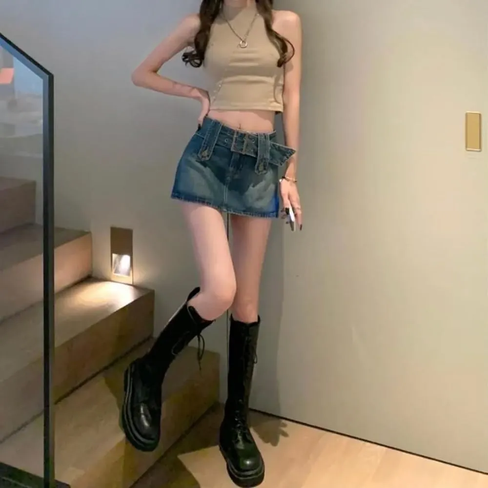 High Waisted Spicy Girl Skirt, Denim A-line Skirt, Short Stature, Slimming and Hip Hugging Skirt