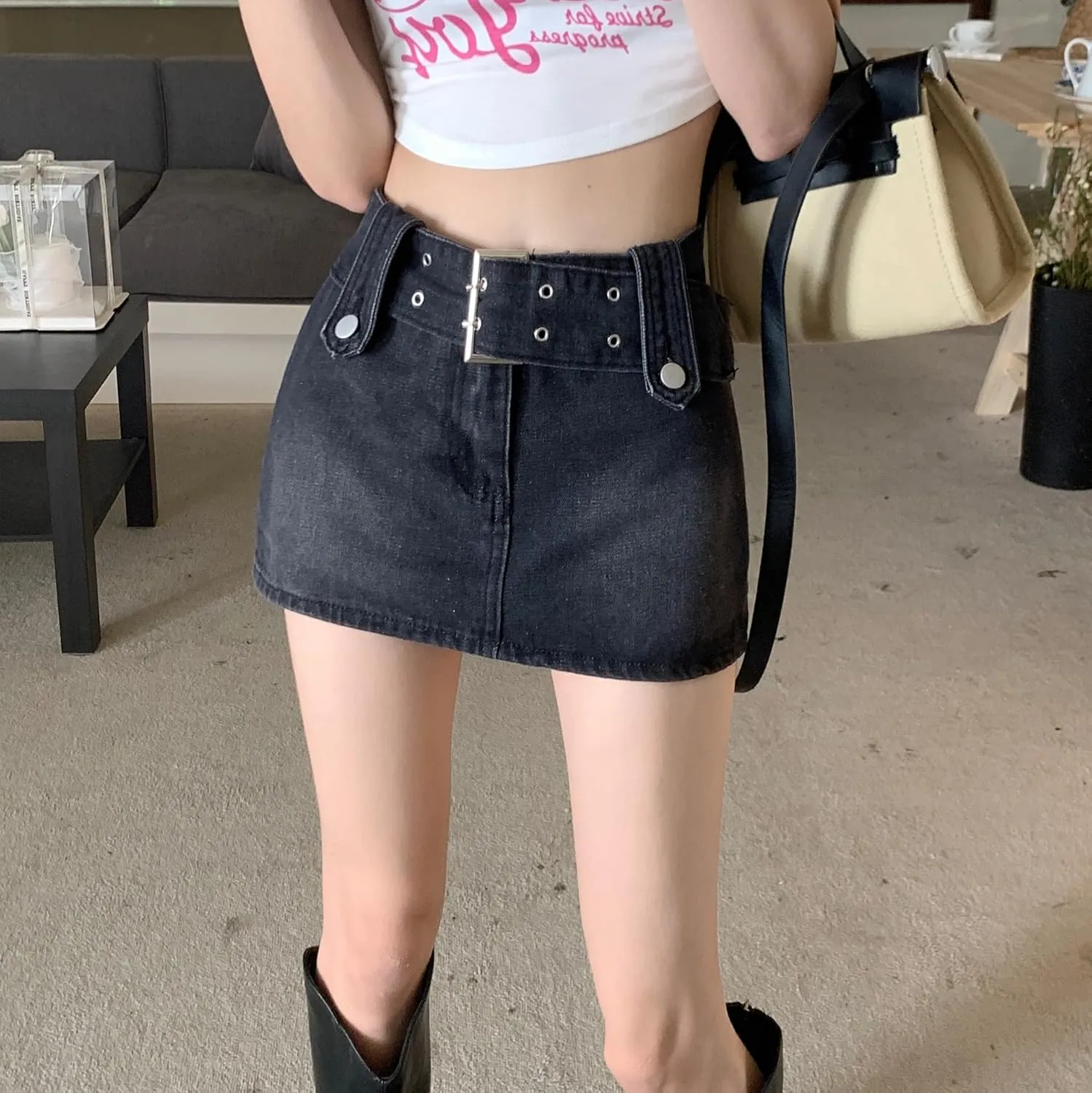 High Waisted Spicy Girl Skirt, Denim A-line Skirt, Short Stature, Slimming and Hip Hugging Skirt