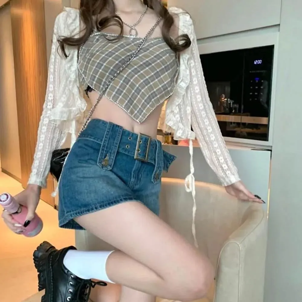 High Waisted Spicy Girl Skirt, Denim A-line Skirt, Short Stature, Slimming and Hip Hugging Skirt
