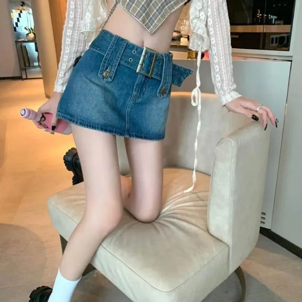 High Waisted Spicy Girl Skirt, Denim A-line Skirt, Short Stature, Slimming and Hip Hugging Skirt
