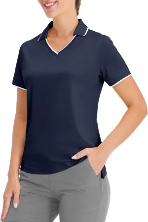 Hiverlay Polo Shirts for Women Golf Shirts V Neck Collared Tennis Shirts Quick Dry Sun Protection Lightweight Navy Blue XXL