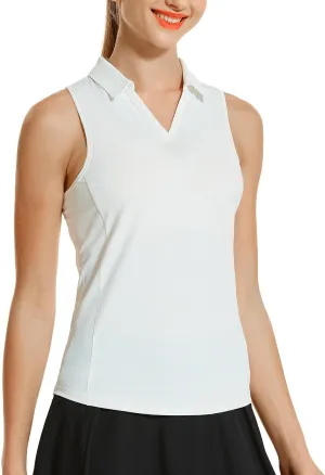 HODOSPORTS Women's Sleeveless Golf Polo Shirts V-Neck Tennis Shirts Quick Dry Racerback Tank Tops