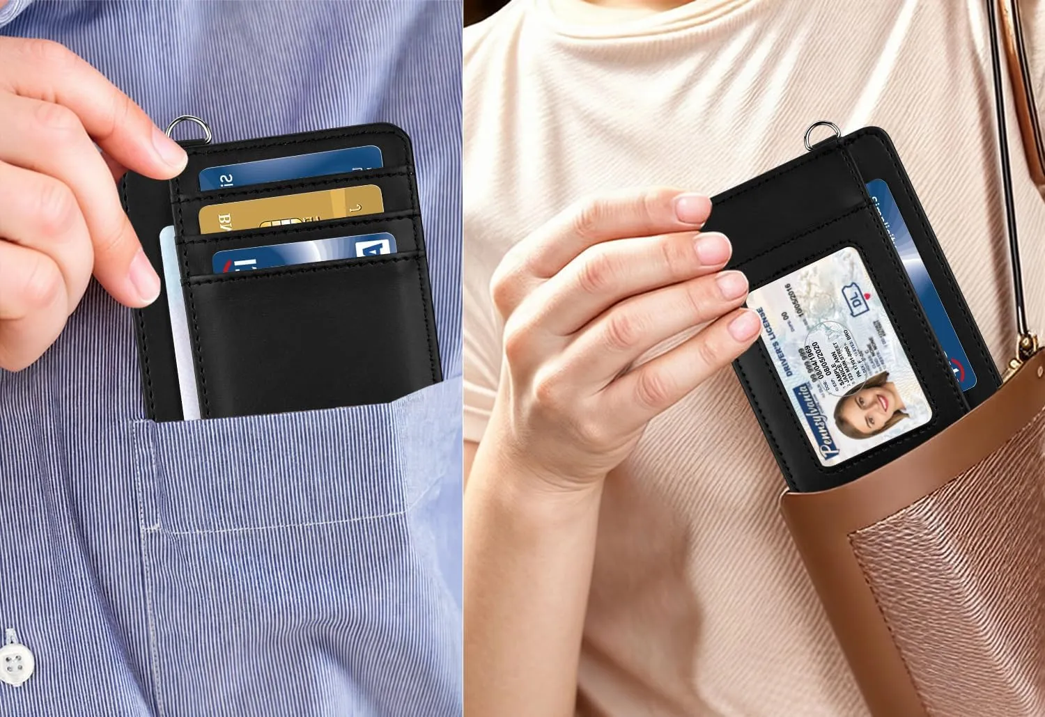 HOTCOOL Card Holder Keychian and Lanyard Wallet Front Pocket Minimalist Travel Cute Funny Thin Leather With RFID Blocking Small Credit Card Holder Wallet for Men & Women Girls Organizer Gifts