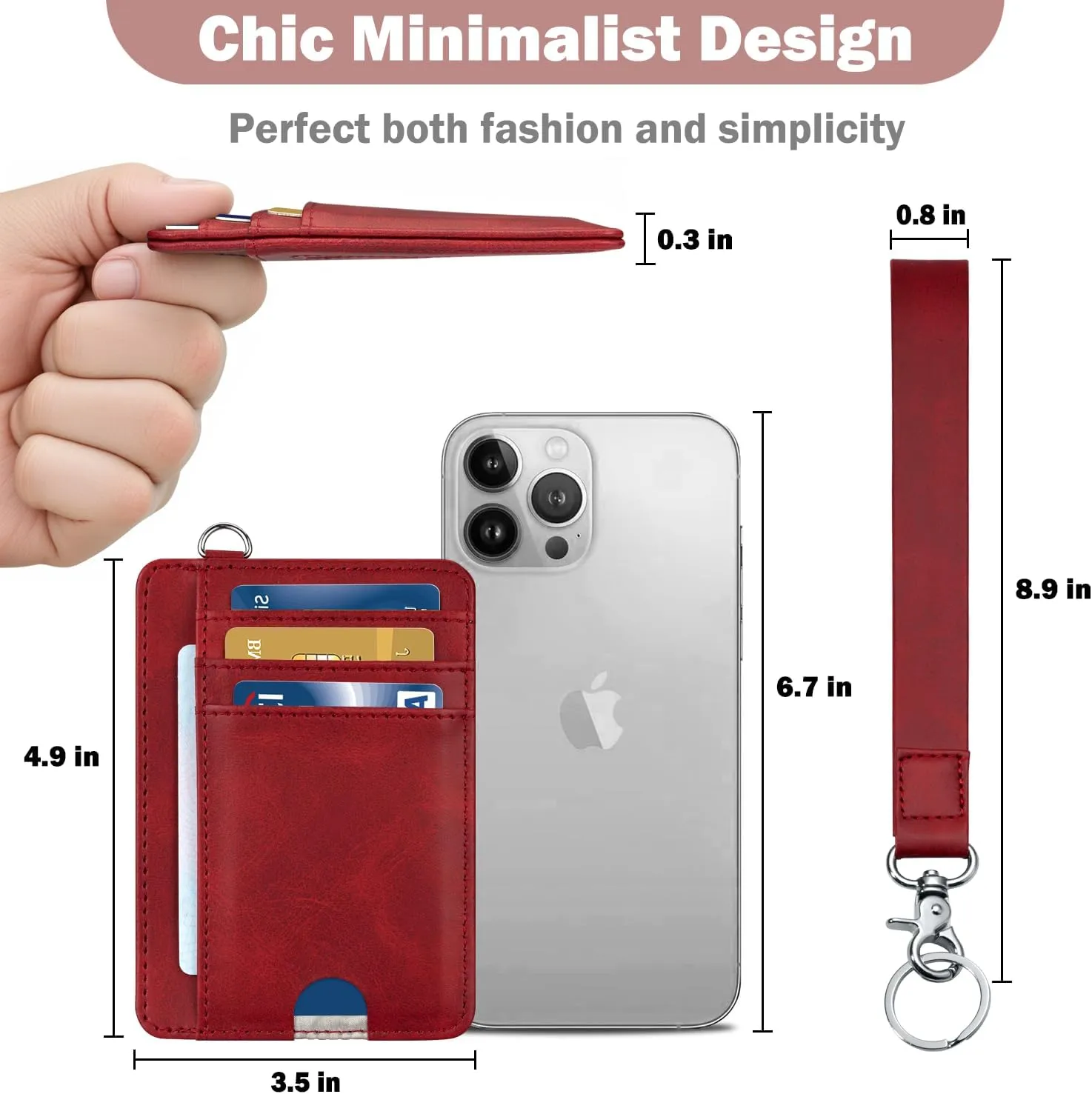 HOTCOOL Card Holder Keychian and Lanyard Wallet Front Pocket Minimalist Travel Cute Funny Thin Leather With RFID Blocking Small Credit Card Holder Wallet for Men & Women Girls Organizer Gifts