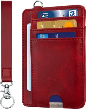 HOTCOOL Card Holder Keychian and Lanyard Wallet Front Pocket Minimalist Travel Cute Funny Thin Leather With RFID Blocking Small Credit Card Holder Wallet for Men & Women Girls Organizer Gifts