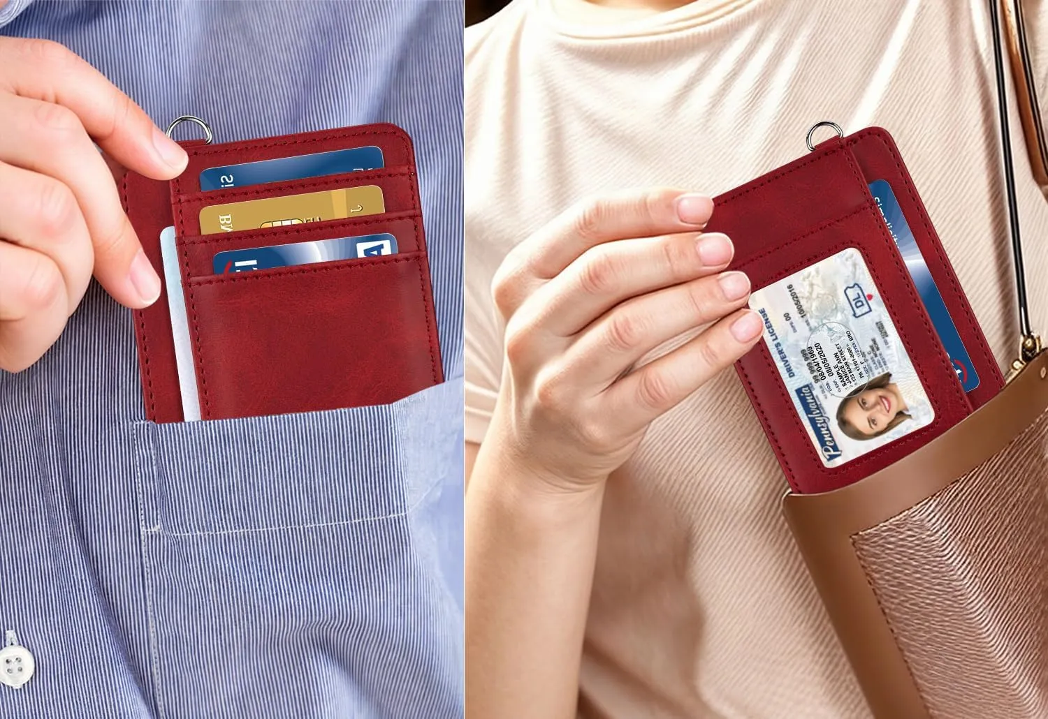 HOTCOOL Card Holder Keychian and Lanyard Wallet Front Pocket Minimalist Travel Cute Funny Thin Leather With RFID Blocking Small Credit Card Holder Wallet for Men & Women Girls Organizer Gifts