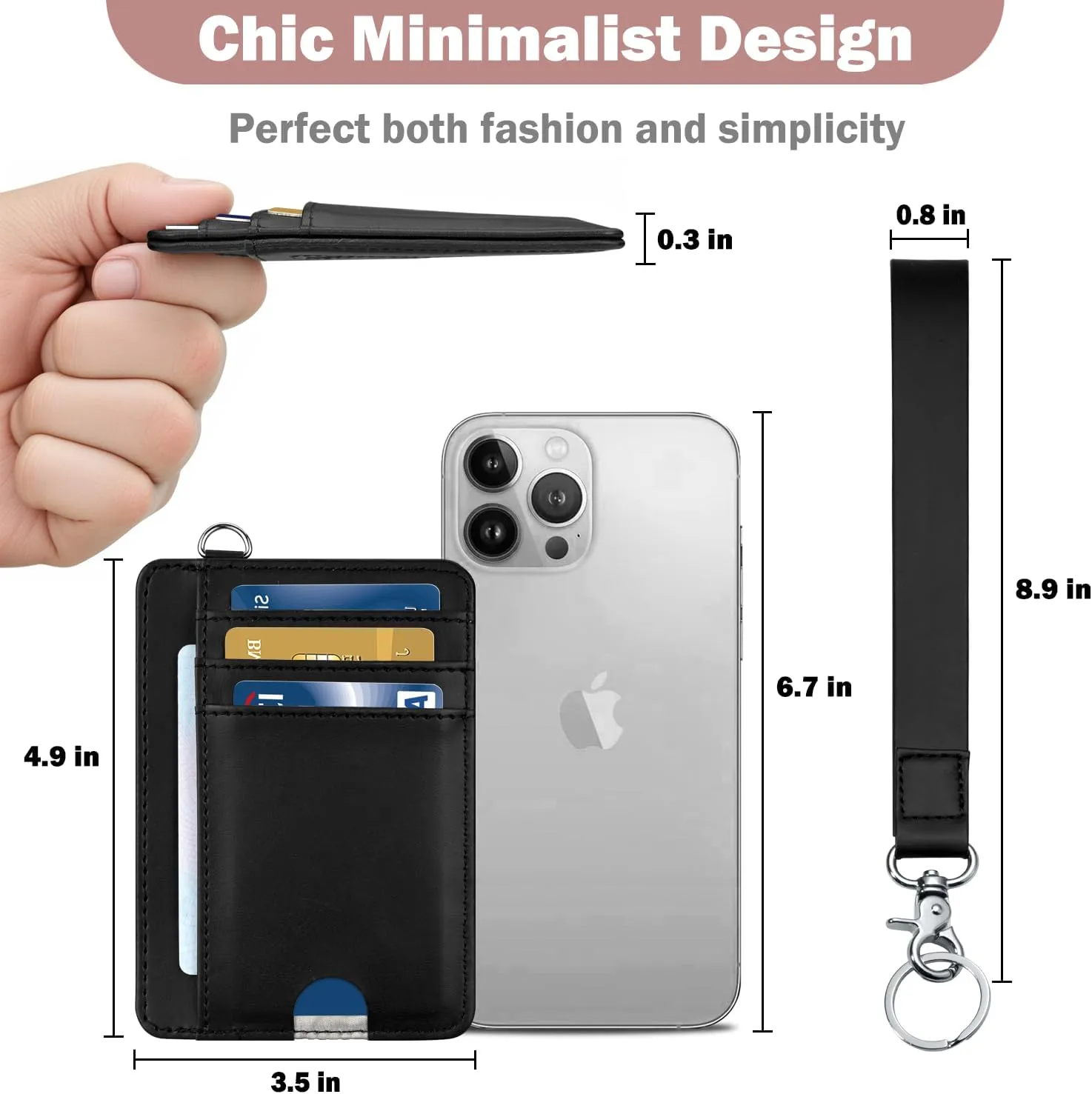 HOTCOOL Card Holder Keychian and Lanyard Wallet Front Pocket Minimalist Travel Cute Funny Thin Leather With RFID Blocking Small Credit Card Holder Wallet for Men & Women Girls Organizer Gifts