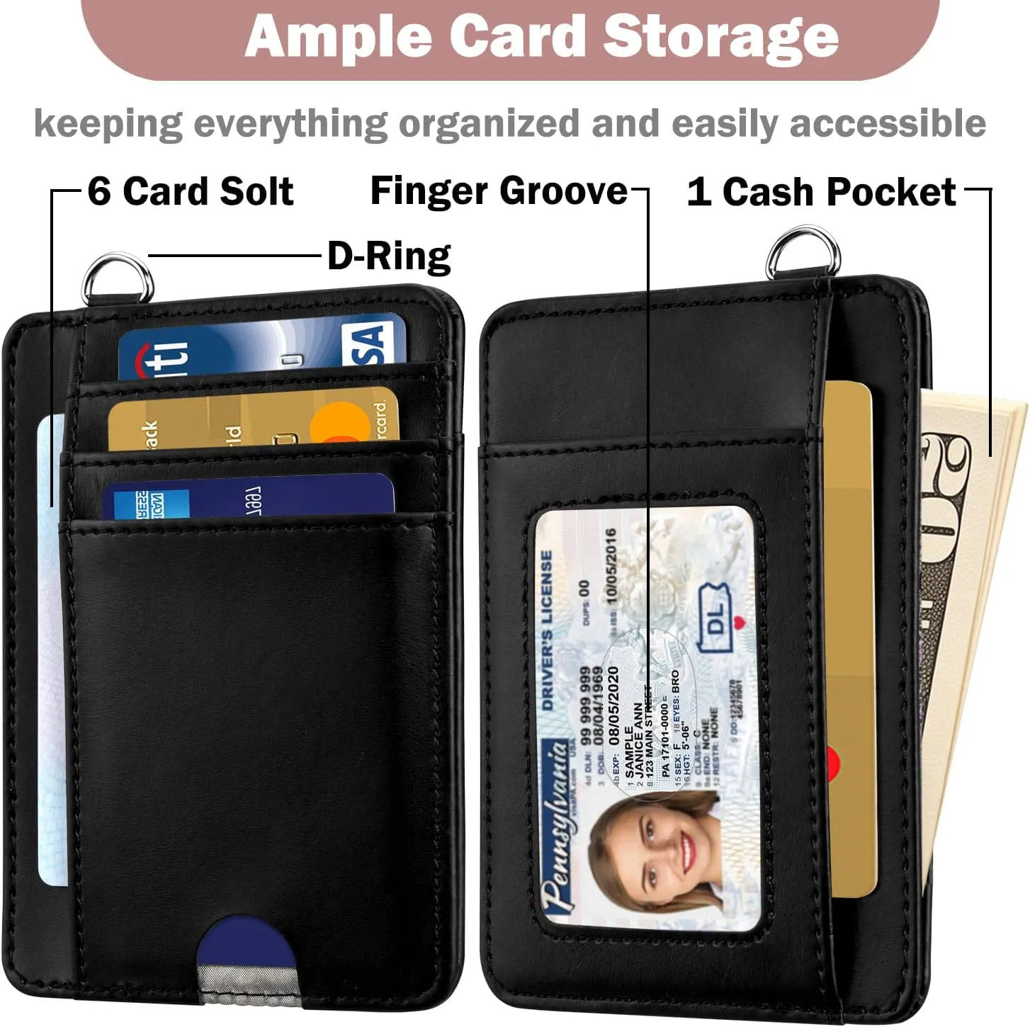 HOTCOOL Card Holder Keychian and Lanyard Wallet Front Pocket Minimalist Travel Cute Funny Thin Leather With RFID Blocking Small Credit Card Holder Wallet for Men & Women Girls Organizer Gifts