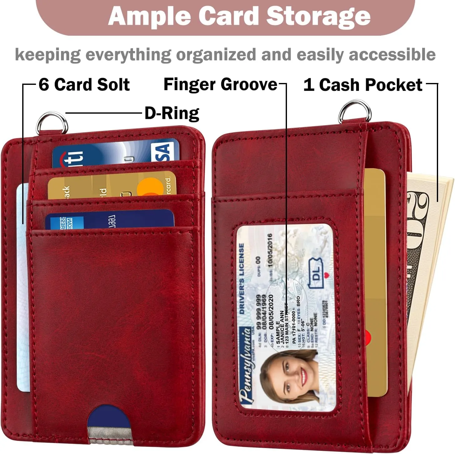 HOTCOOL Card Holder Keychian and Lanyard Wallet Front Pocket Minimalist Travel Cute Funny Thin Leather With RFID Blocking Small Credit Card Holder Wallet for Men & Women Girls Organizer Gifts