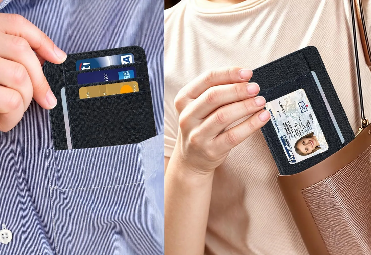 HOTCOOL Card Holder Keychian and Lanyard Wallet Front Pocket Minimalist Travel Cute Funny Thin Leather With RFID Blocking Small Credit Card Holder Wallet for Men & Women Girls Organizer Gifts