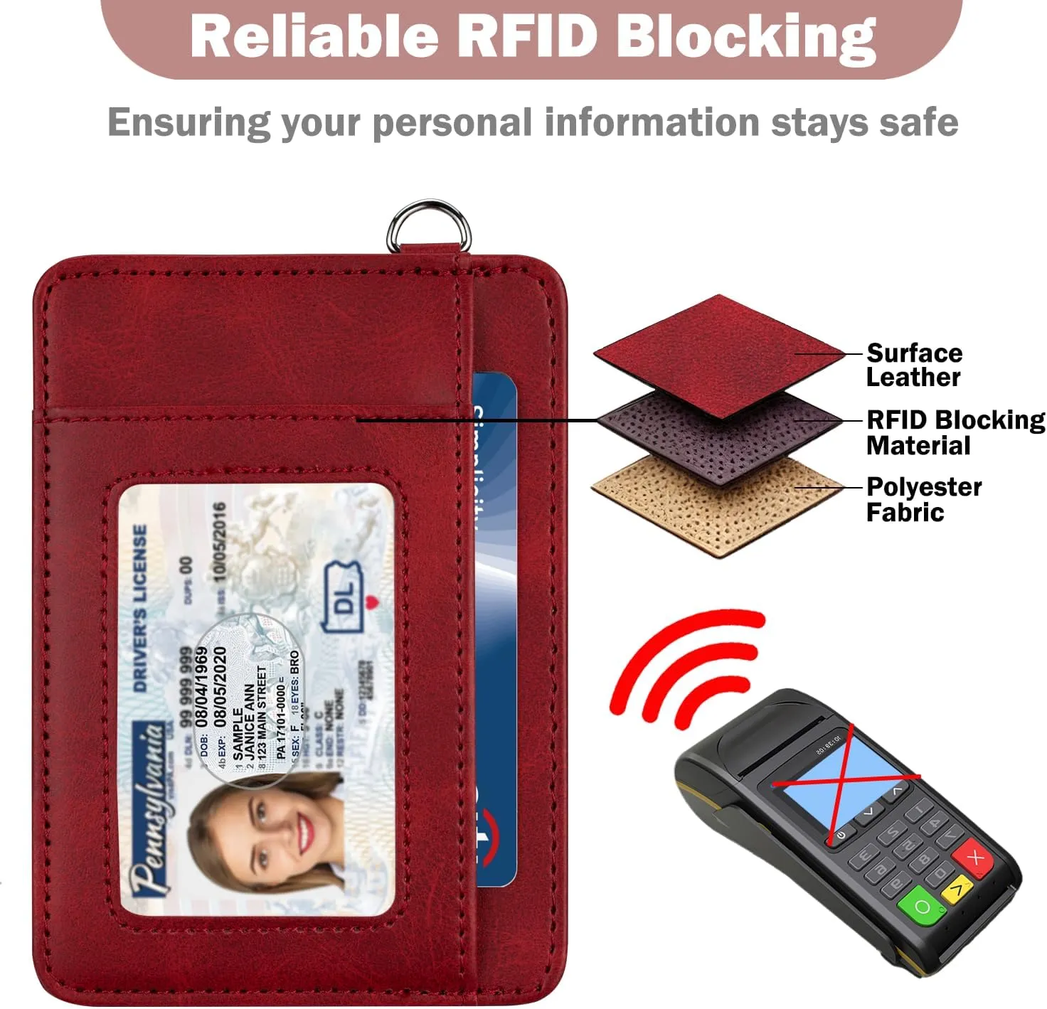 HOTCOOL Card Holder Keychian and Lanyard Wallet Front Pocket Minimalist Travel Cute Funny Thin Leather With RFID Blocking Small Credit Card Holder Wallet for Men & Women Girls Organizer Gifts