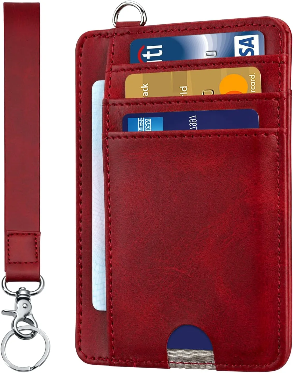 HOTCOOL Card Holder Keychian and Lanyard Wallet Front Pocket Minimalist Travel Cute Funny Thin Leather With RFID Blocking Small Credit Card Holder Wallet for Men & Women Girls Organizer Gifts