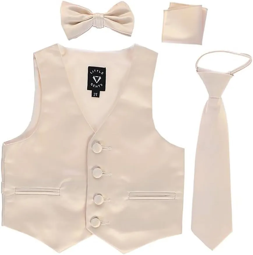 iGirlDress Boys 4 Piece Formal Satin Vest Set Zipper Tie Bowtie Hanky