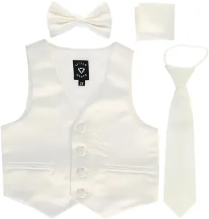 iGirlDress Boys 4 Piece Formal Satin Vest Set Zipper Tie Bowtie Hanky