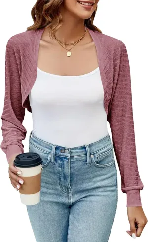 Imily Bela Women's Summer Cropped Cardigan Casual Long Sleeve Knit Sweaters Open Front Bolero Shrugs for Dresses