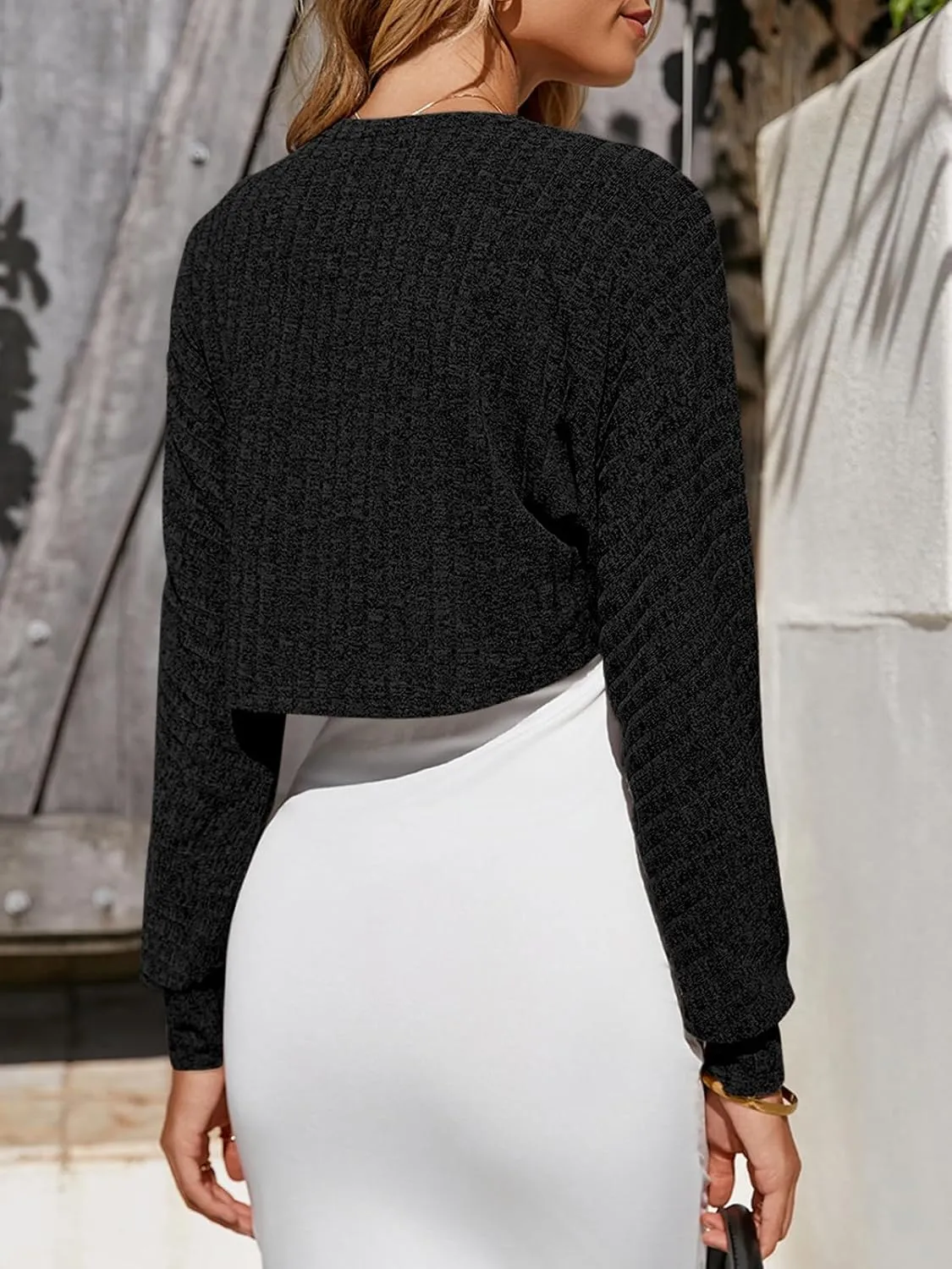 Imily Bela Women's Summer Cropped Cardigan Casual Long Sleeve Knit Sweaters Open Front Bolero Shrugs for Dresses