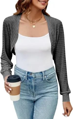 Imily Bela Women's Summer Cropped Cardigan Casual Long Sleeve Knit Sweaters Open Front Bolero Shrugs for Dresses