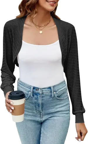 Imily Bela Women's Summer Cropped Cardigan Casual Long Sleeve Knit Sweaters Open Front Bolero Shrugs for Dresses