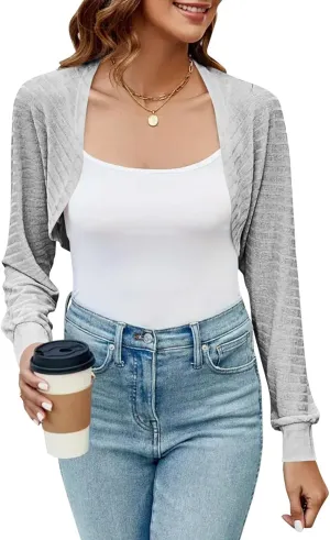 Imily Bela Women's Summer Cropped Cardigan Casual Long Sleeve Knit Sweaters Open Front Bolero Shrugs for Dresses