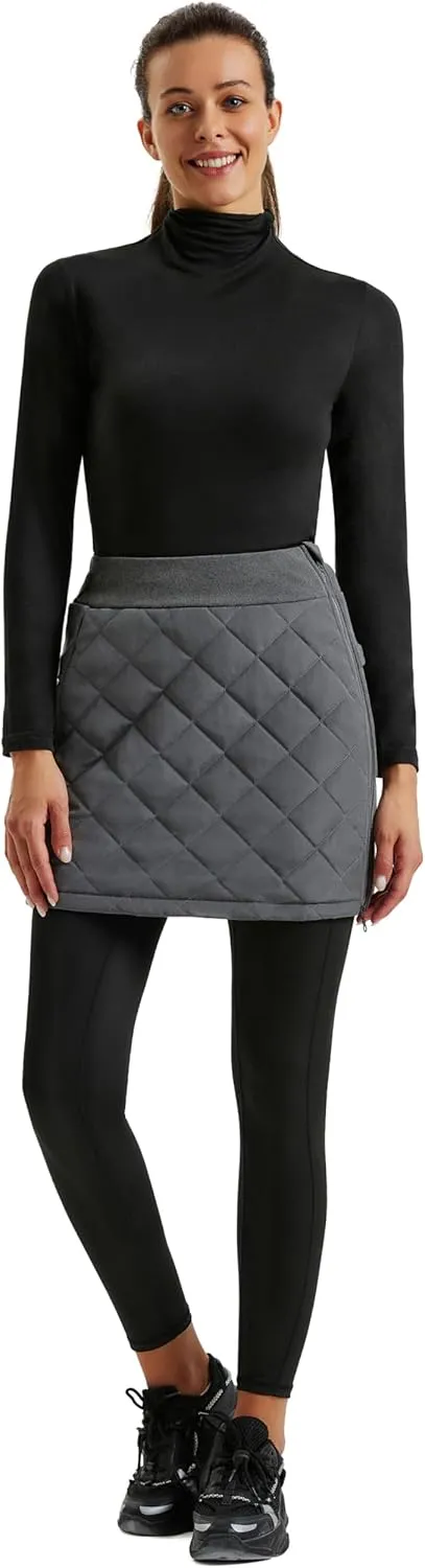 JACK SMITH Women's Puffer Quilted Skirt Insulated Warm Snow Skorts for Hiking Running Golf Zipping Both Way