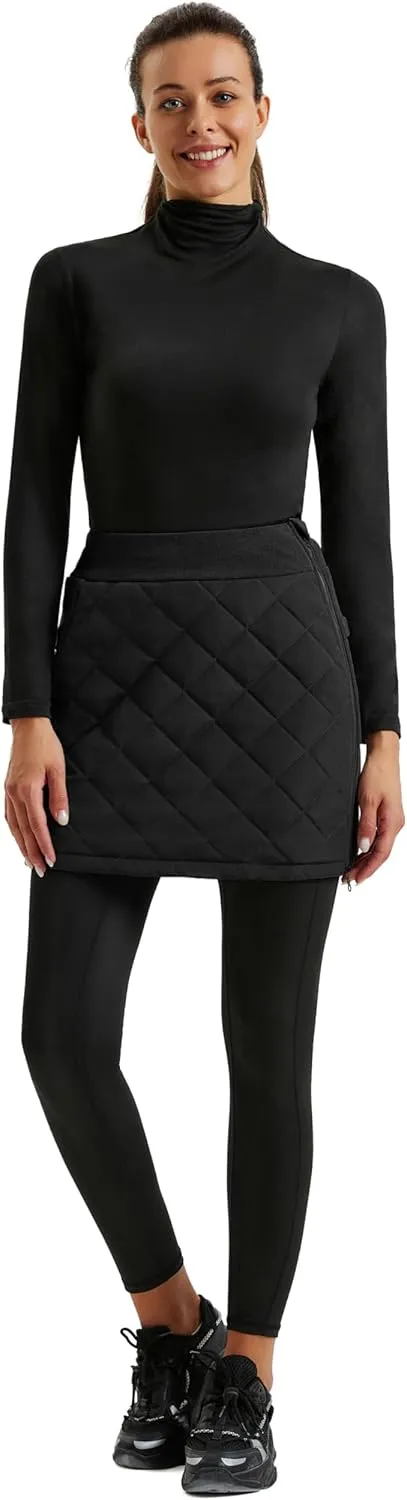JACK SMITH Women's Puffer Quilted Skirt Insulated Warm Snow Skorts for Hiking Running Golf Zipping Both Way