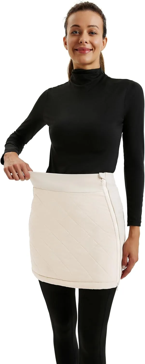 JACK SMITH Women's Puffer Quilted Skirt Insulated Warm Snow Skorts for Hiking Running Golf Zipping Both Way