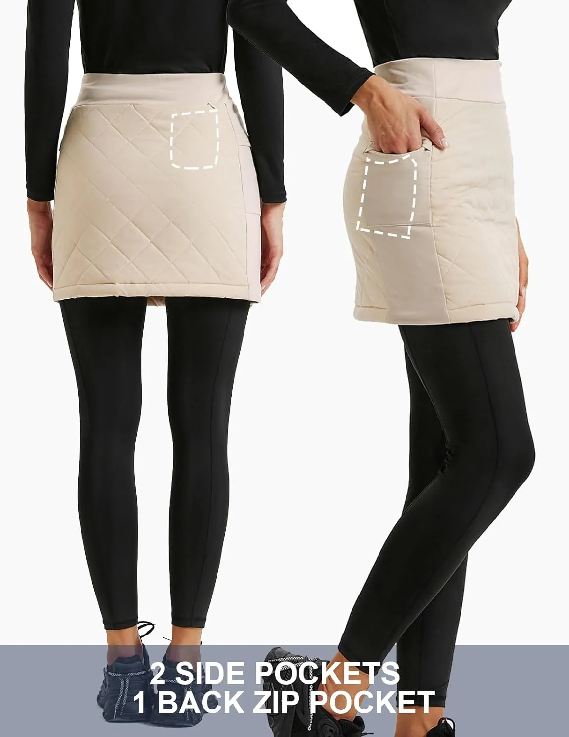 JACK SMITH Women's Puffer Quilted Skirt Insulated Warm Snow Skorts for Hiking Running Golf Zipping Both Way