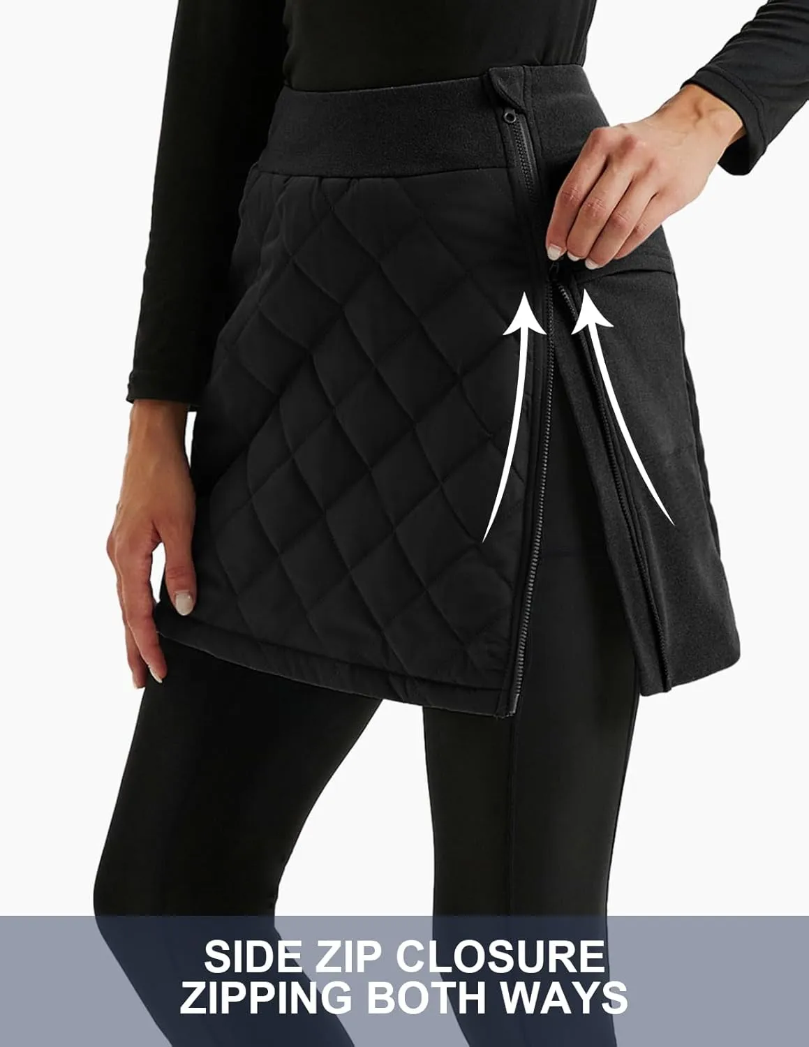 JACK SMITH Women's Puffer Quilted Skirt Insulated Warm Snow Skorts for Hiking Running Golf Zipping Both Way
