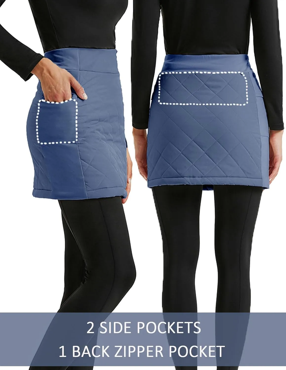 JACK SMITH Women's Puffer Quilted Skirt Insulated Warm Snow Skorts for Hiking Running Golf Zipping Both Way