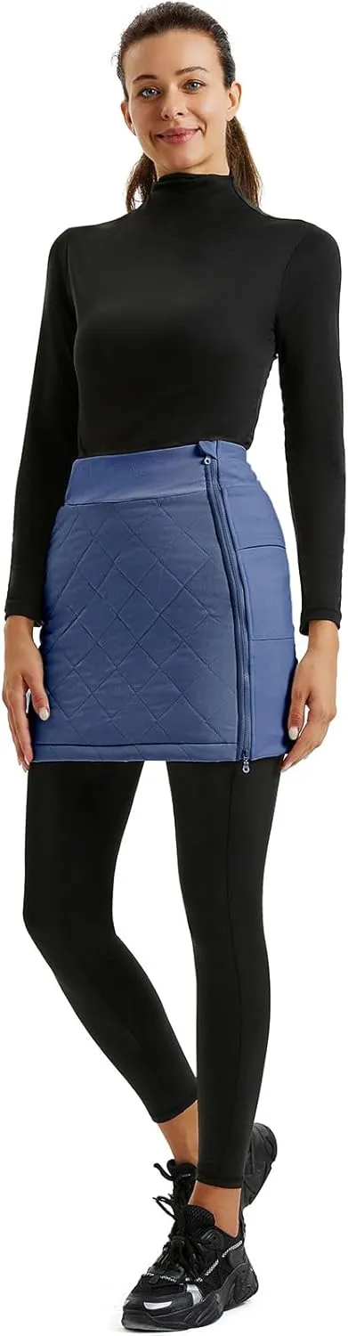 JACK SMITH Women's Puffer Quilted Skirt Insulated Warm Snow Skorts for Hiking Running Golf Zipping Both Way