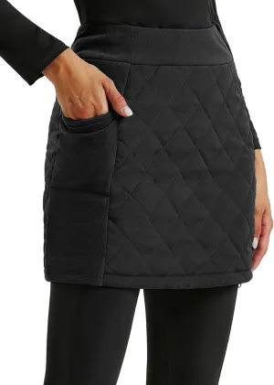 JACK SMITH Women's Puffer Quilted Skirt Insulated Warm Snow Skorts for Hiking Running Golf Zipping Both Way