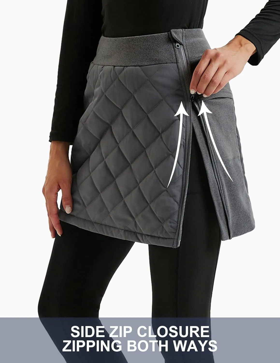 JACK SMITH Women's Puffer Quilted Skirt Insulated Warm Snow Skorts for Hiking Running Golf Zipping Both Way
