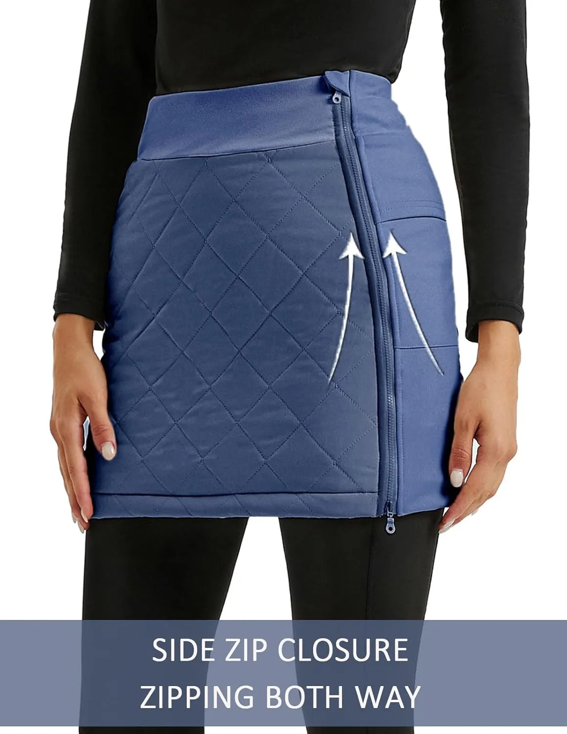 JACK SMITH Women's Puffer Quilted Skirt Insulated Warm Snow Skorts for Hiking Running Golf Zipping Both Way