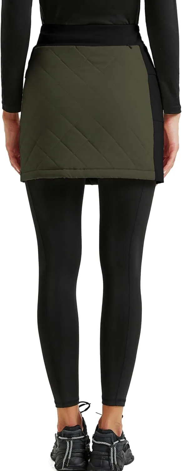 JACK SMITH Women's Puffer Quilted Skirt Insulated Warm Snow Skorts for Hiking Running Golf Zipping Both Way