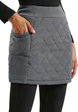 JACK SMITH Women's Puffer Quilted Skirt Insulated Warm Snow Skorts for Hiking Running Golf Zipping Both Way