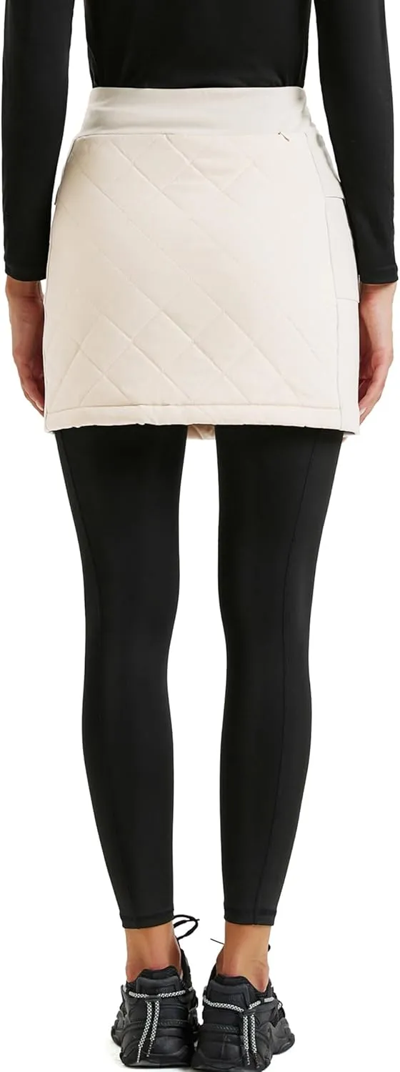 JACK SMITH Women's Puffer Quilted Skirt Insulated Warm Snow Skorts for Hiking Running Golf Zipping Both Way