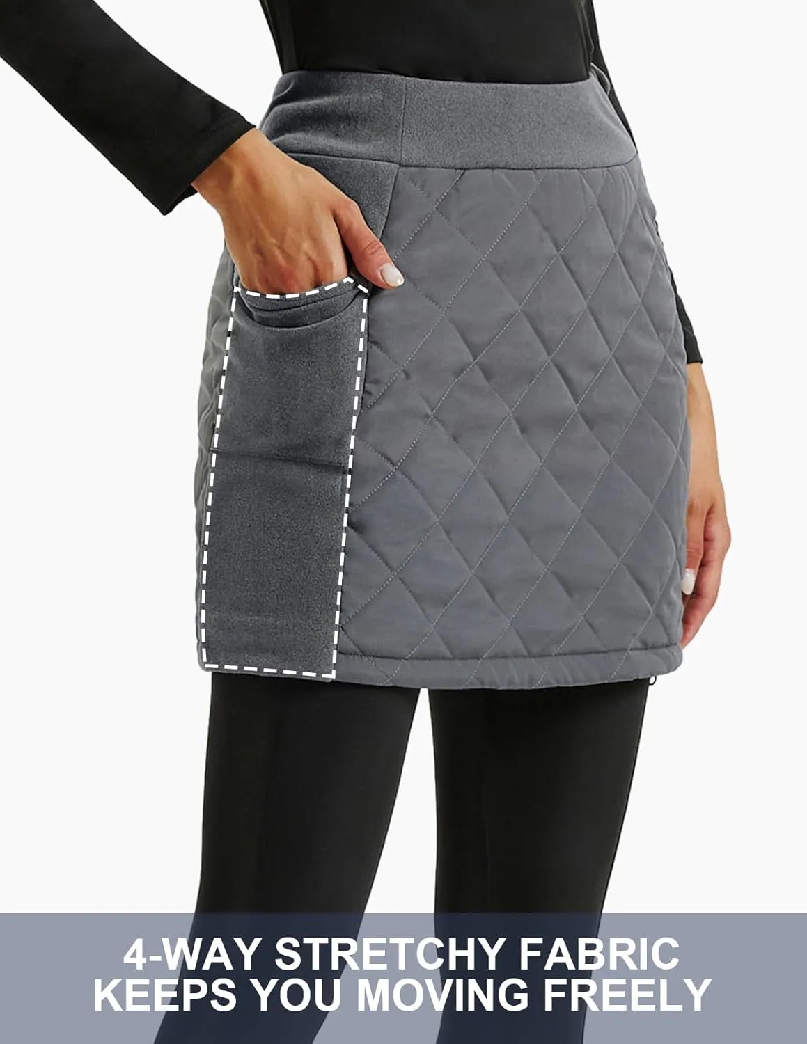 JACK SMITH Women's Puffer Quilted Skirt Insulated Warm Snow Skorts for Hiking Running Golf Zipping Both Way