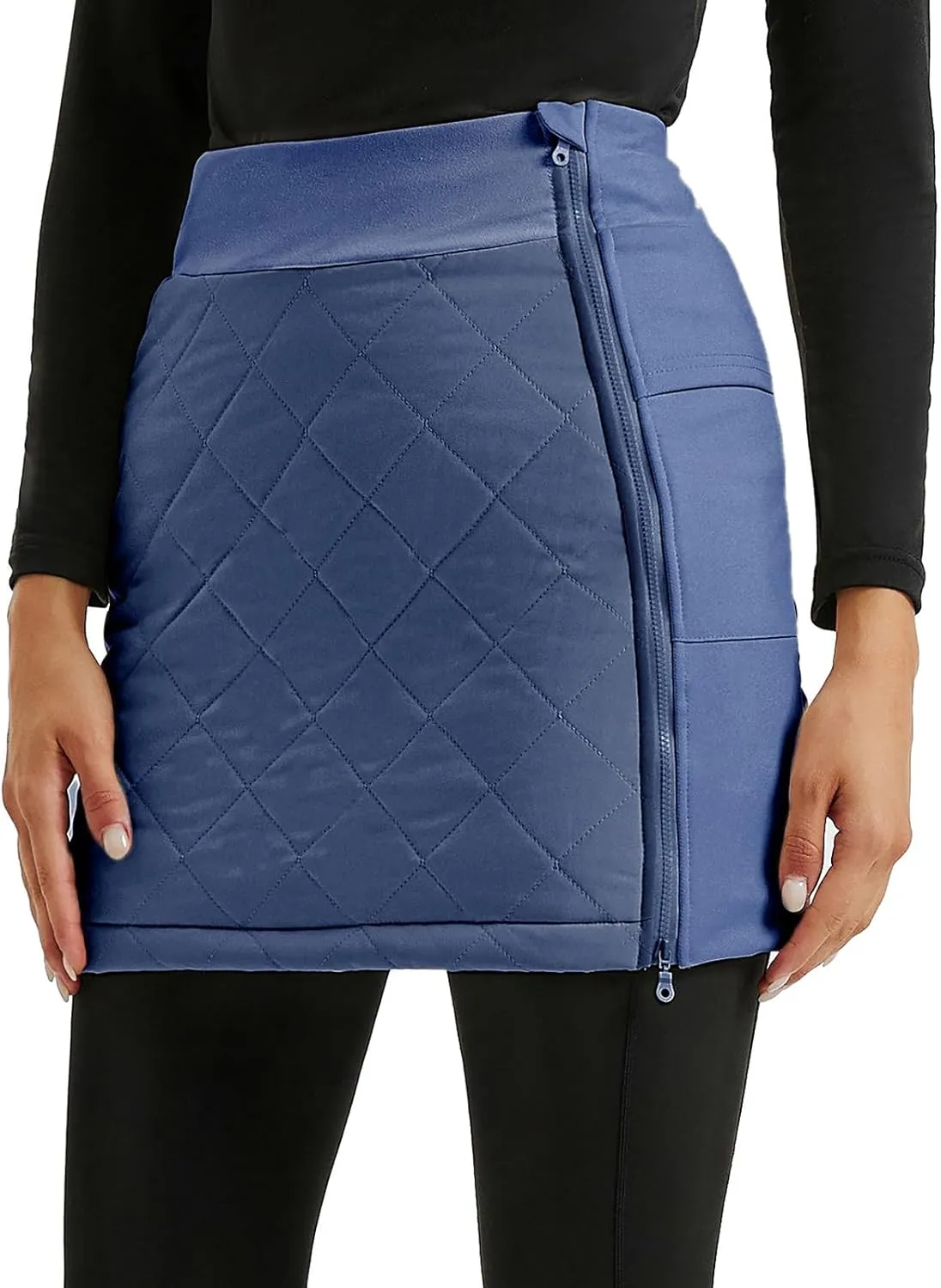 JACK SMITH Women's Puffer Quilted Skirt Insulated Warm Snow Skorts for Hiking Running Golf Zipping Both Way