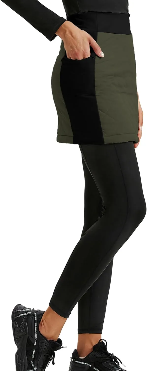 JACK SMITH Women's Puffer Quilted Skirt Insulated Warm Snow Skorts for Hiking Running Golf Zipping Both Way