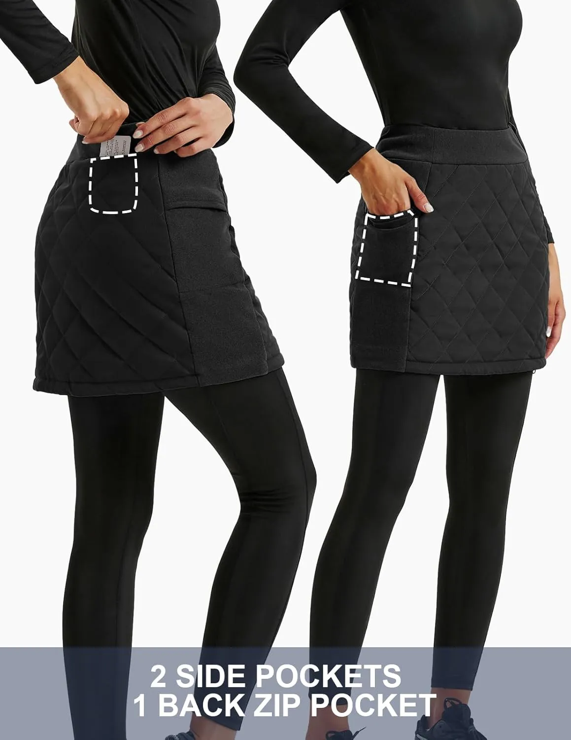 JACK SMITH Women's Puffer Quilted Skirt Insulated Warm Snow Skorts for Hiking Running Golf Zipping Both Way