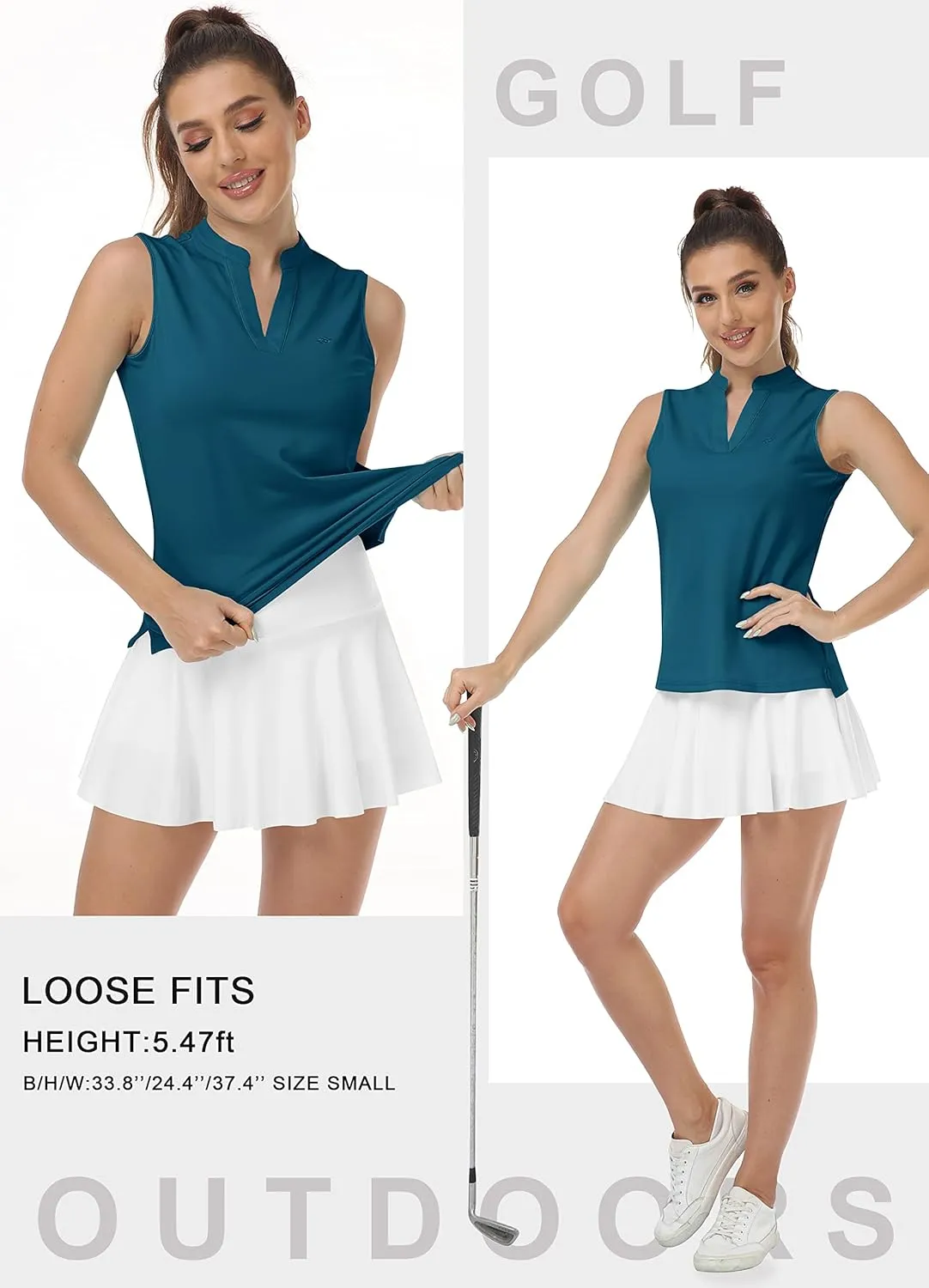 JINSHI Womens Sleeveless Golf Shirts V Neck Sports Polo Shirts Athletic Workout Tops Shirts