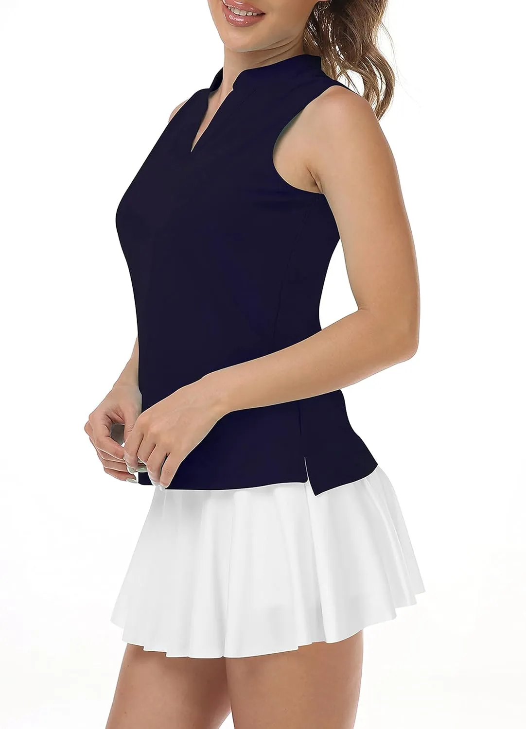 JINSHI Womens Sleeveless Golf Shirts V Neck Sports Polo Shirts Athletic Workout Tops Shirts