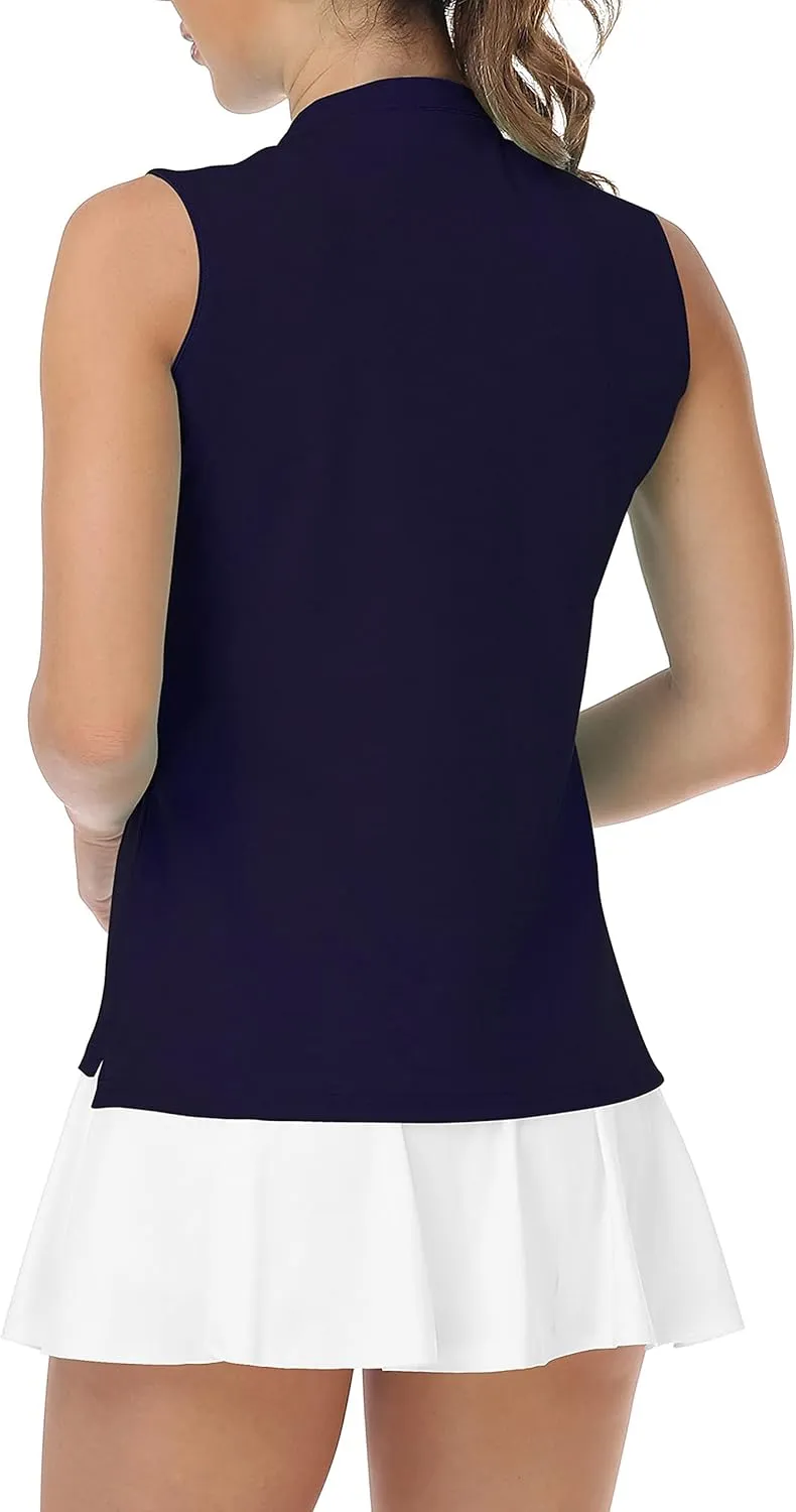 JINSHI Womens Sleeveless Golf Shirts V Neck Sports Polo Shirts Athletic Workout Tops Shirts