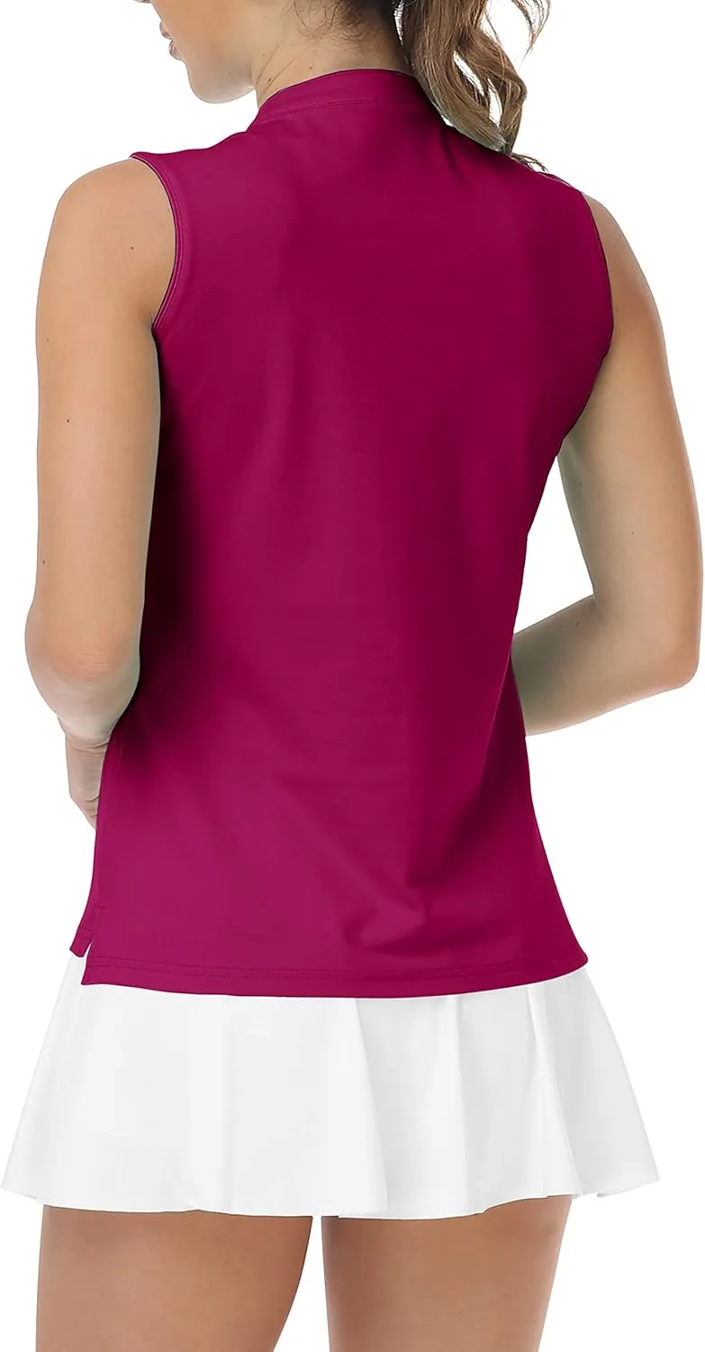 JINSHI Womens Sleeveless Golf Shirts V Neck Sports Polo Shirts Athletic Workout Tops Shirts