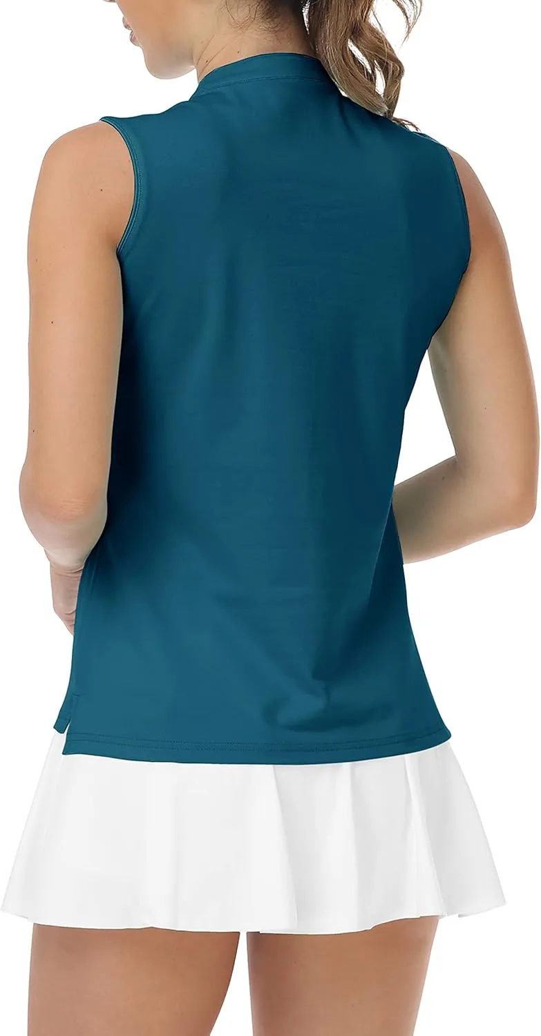 JINSHI Womens Sleeveless Golf Shirts V Neck Sports Polo Shirts Athletic Workout Tops Shirts