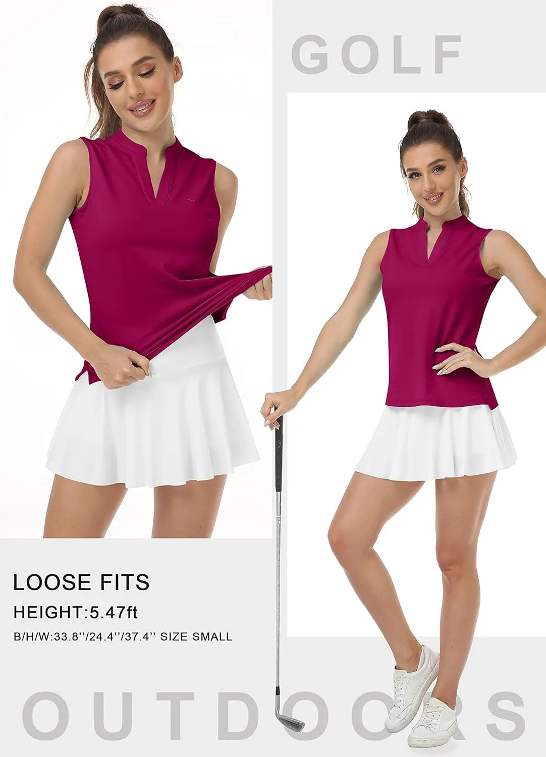 JINSHI Womens Sleeveless Golf Shirts V Neck Sports Polo Shirts Athletic Workout Tops Shirts