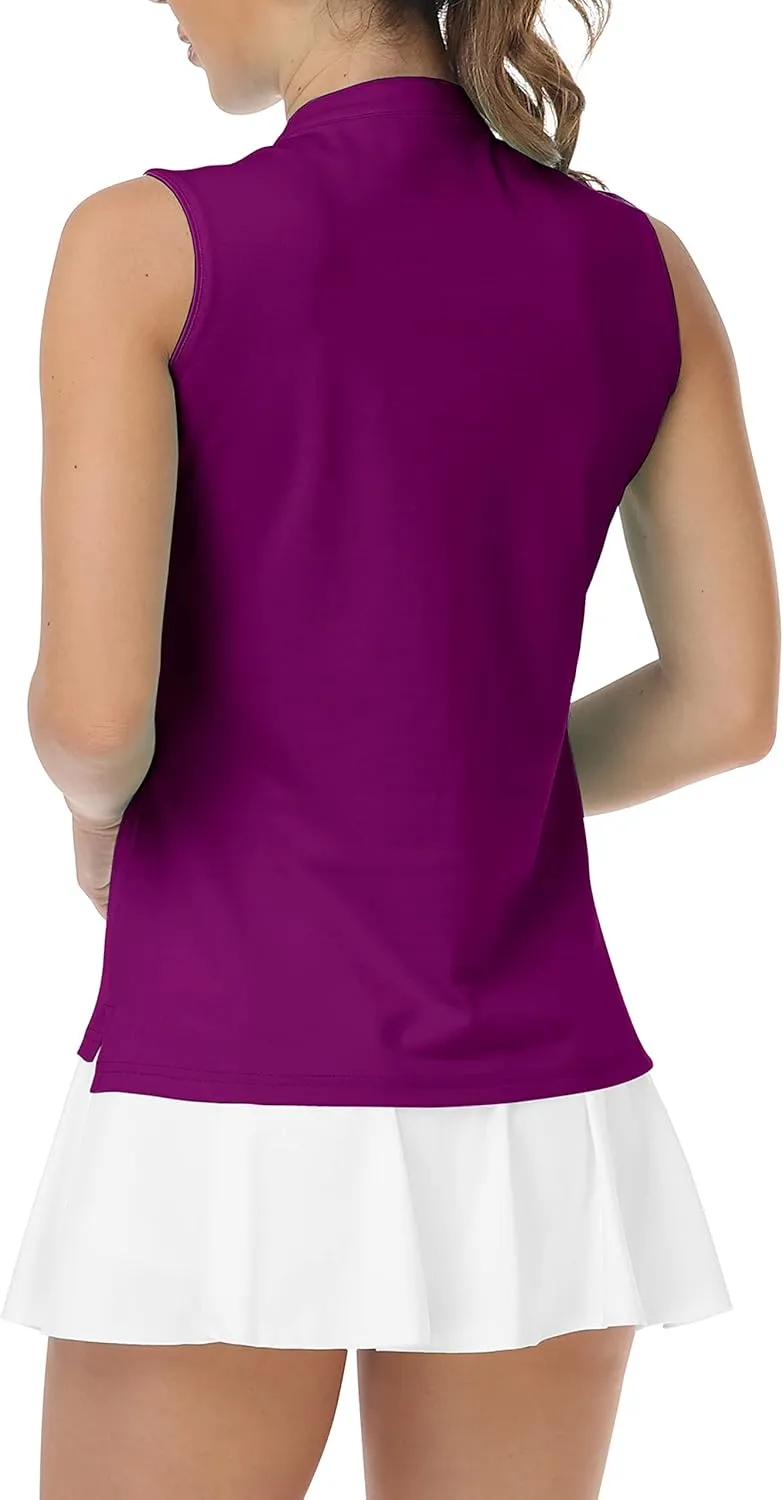 JINSHI Womens Sleeveless Golf Shirts V Neck Sports Polo Shirts Athletic Workout Tops Shirts