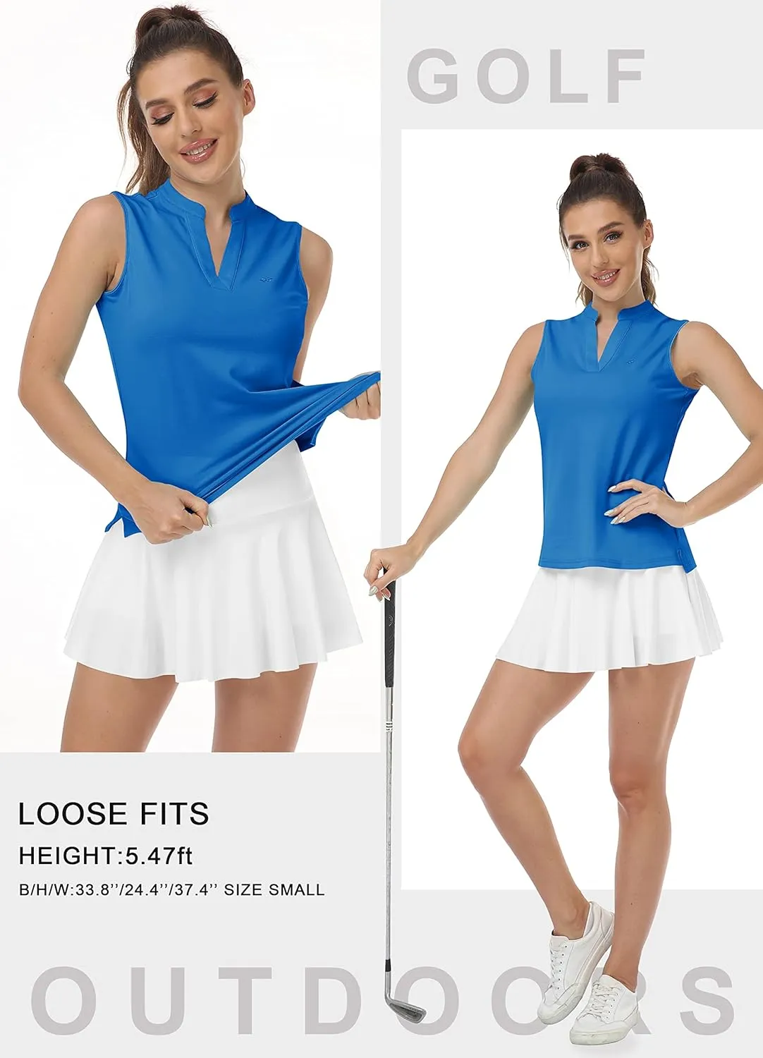 JINSHI Womens Sleeveless Golf Shirts V Neck Sports Polo Shirts Athletic Workout Tops Shirts