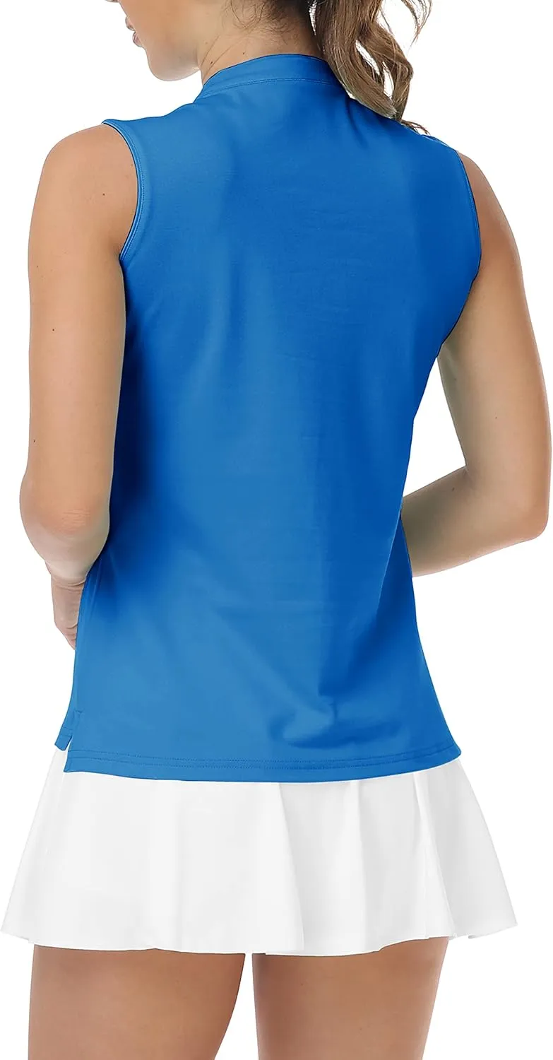 JINSHI Womens Sleeveless Golf Shirts V Neck Sports Polo Shirts Athletic Workout Tops Shirts